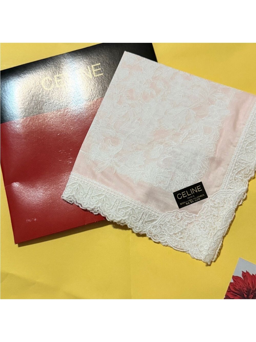 Celine Pink and White Lace Handkerchief